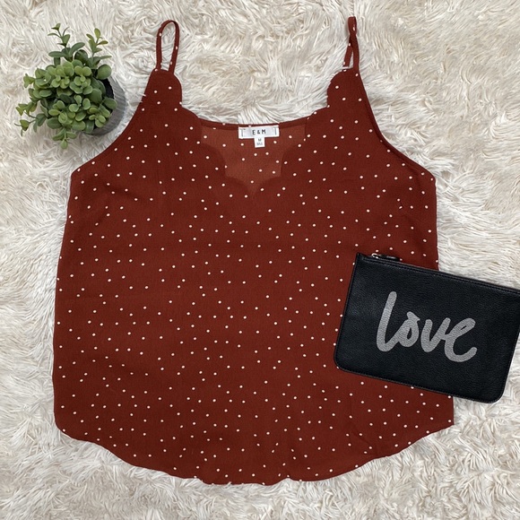 E & M Polka Dot Scalloped Cami 💗 Rust & White - Picture 2 of 12